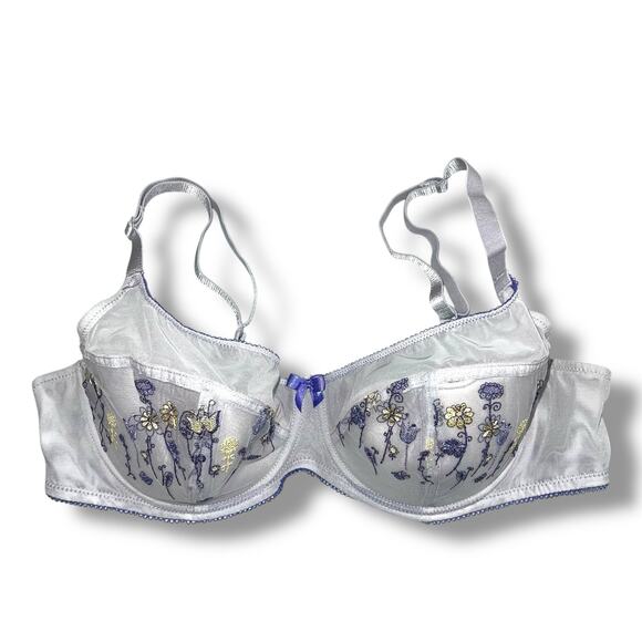 Adore Me Womens Balconette Bra Embroidered Floral Print Blue Lightly Lined 38DD - Picture 1 of 10